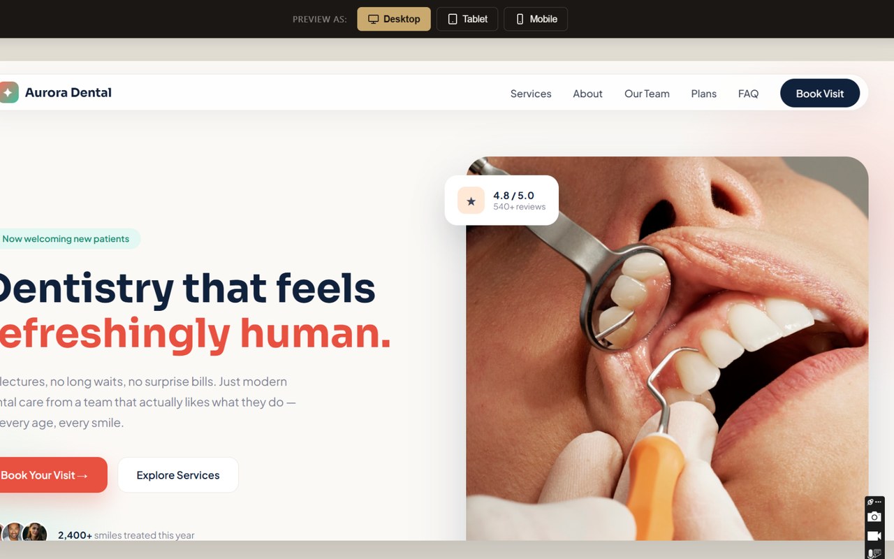 Aurora Dental website template preview