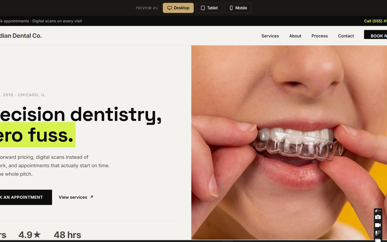 Meridian Dental Co. website template preview